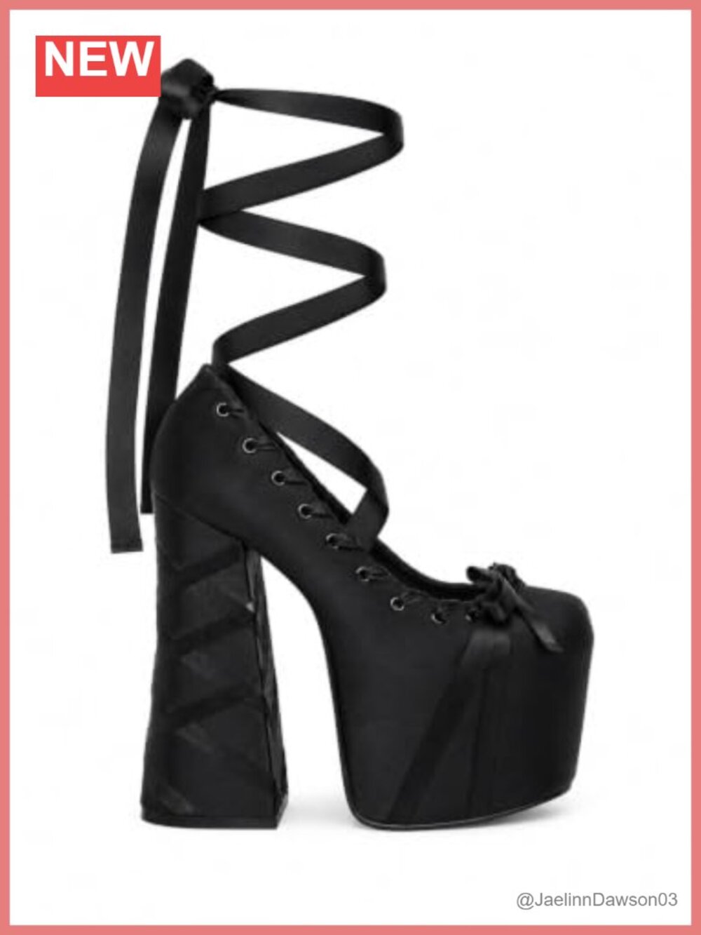 Satin Ballet Wrap Platform Heels with Lace-Up Ribbons & Bow, Block Heel